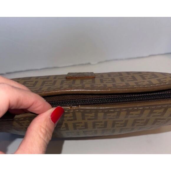 FENDI Zucca Clutch Bag Zucchino Purse pouch PVC FF Vintage Brown Authentic - Picture 10 of 16